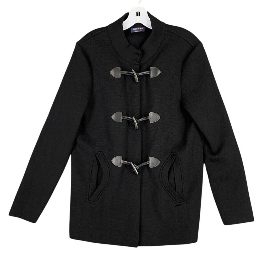 Saint James Womens‎ Duffle Peacoat Pure Wool 10 Black Sweater made in France